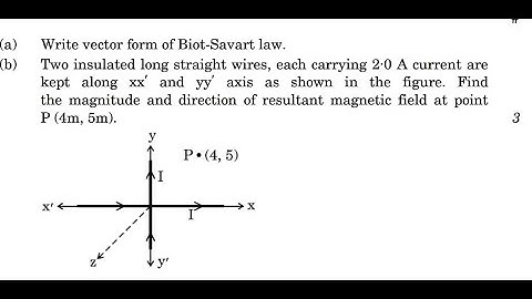 two insulated long straight wires each carrying current 2.0 A current are kept along xx