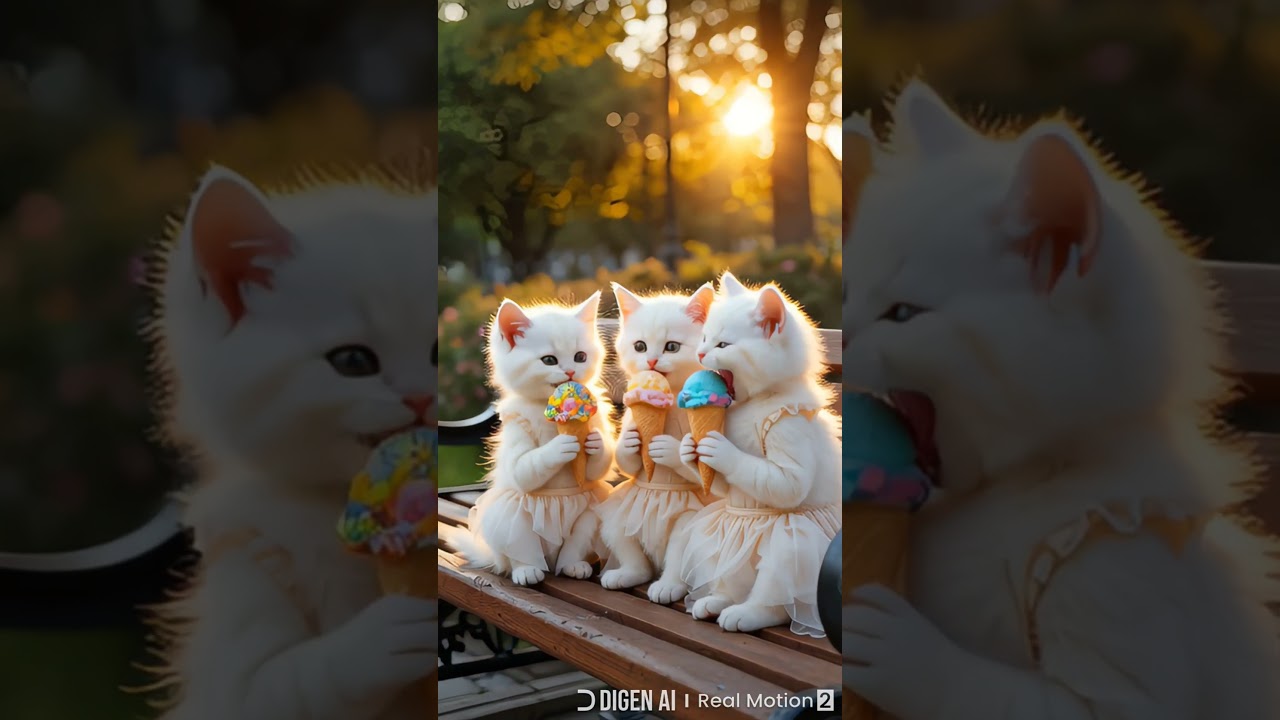 Three cute kitten eating Ice-cream #catvideos #icecream #cat #meowmeowsong #billikartimeowmeow #pets