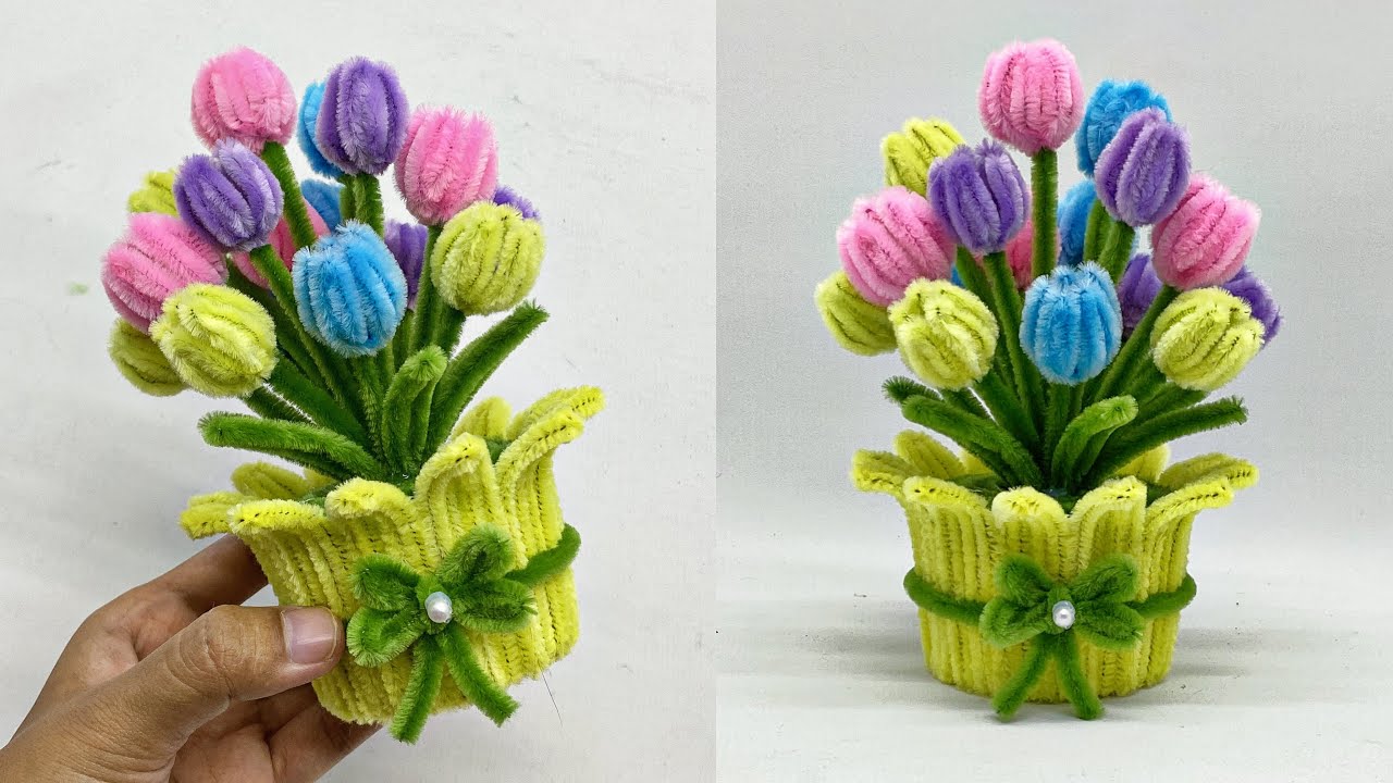 DIY | Tutorial Membuat Bunga tulip Dari kawat bulu Yang Mudah | Pipe cleaner tulip flower pot