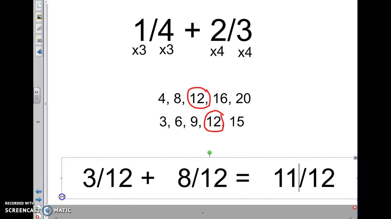 add/subtract unlike fractions review (5.NF.A.1) - YouTube