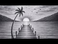 Easy Sunset Scenery Drawing Step by Step | Pencil Sketch Tutorial for Beginners | Nature Drawing