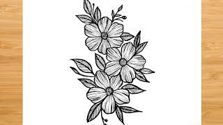 How to Draw Beautiful Flowers Step by Step | Easy Flower Drawing Tutorial | Floral Tattoo 