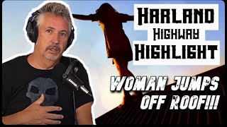 Woman jumps off roof!