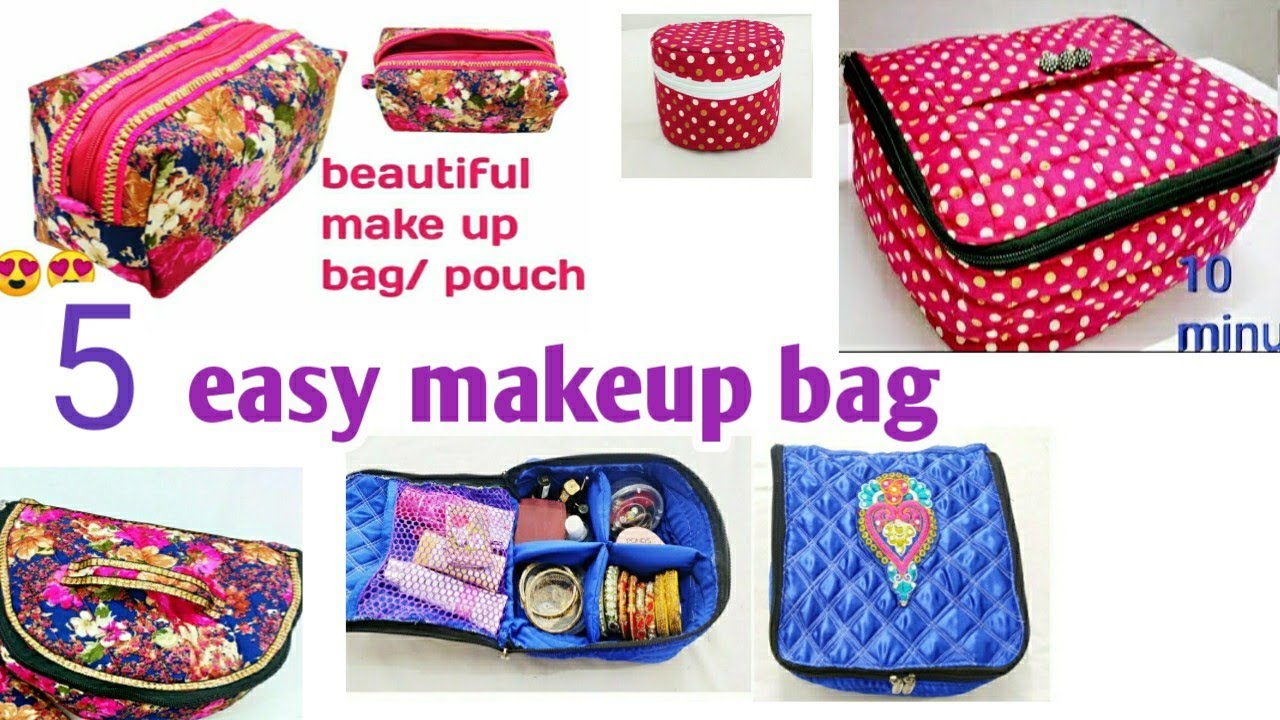 बहुत आसान तरीके से बनाए 5 EASY ZIPPER POUCH/MAKEUP BAG/HANDBAG CUTTING