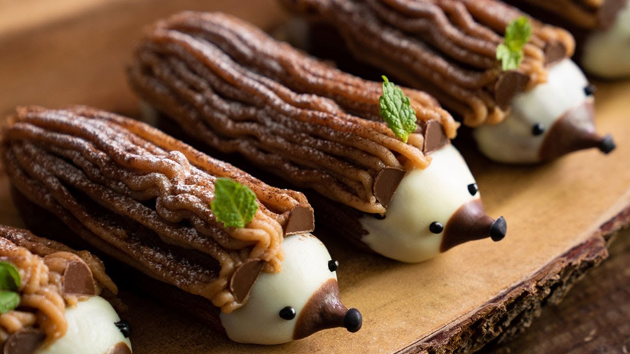 How to make Hedgehog Chocolate Eclair Mont Blanc Cake