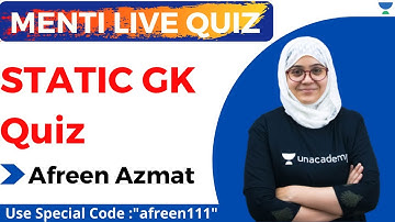 Static GK | MENTI LIVE Quiz | SSC CGL and CHSL | Unacademy Live - SSC Exams | Afreen Azmat