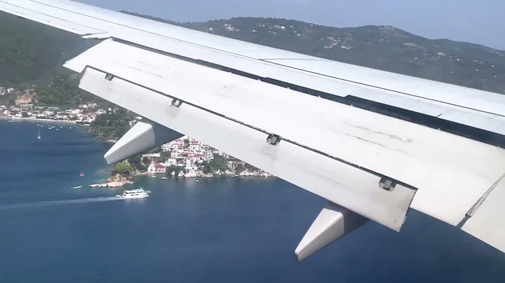 Skiathos airport Greece,full approach, landing, taxi to the gate ,amazing experience