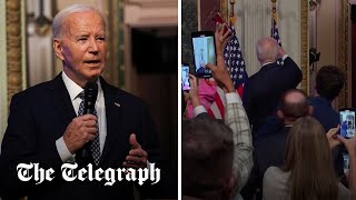 Watch: Biden awkwardly takes selfies as he arrives at influencer event ...