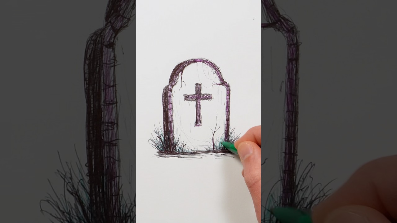 Halloween Tombstone Ballpoint Pen Drawing #halloween #art #ballpointpen #drawing #spooky