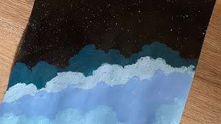 Midnight Sky Above the Clouds | Dreamy Night Acrylic Painting
