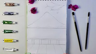 Daily Challenge Easy Mount Fuji Cherry Blossom Watercolour Painting Colours Names