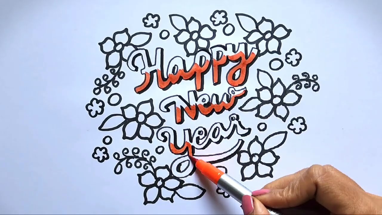 Happy New Year Font Design Drawing | Happy New year Drawing easy | Beautiful New year card making 