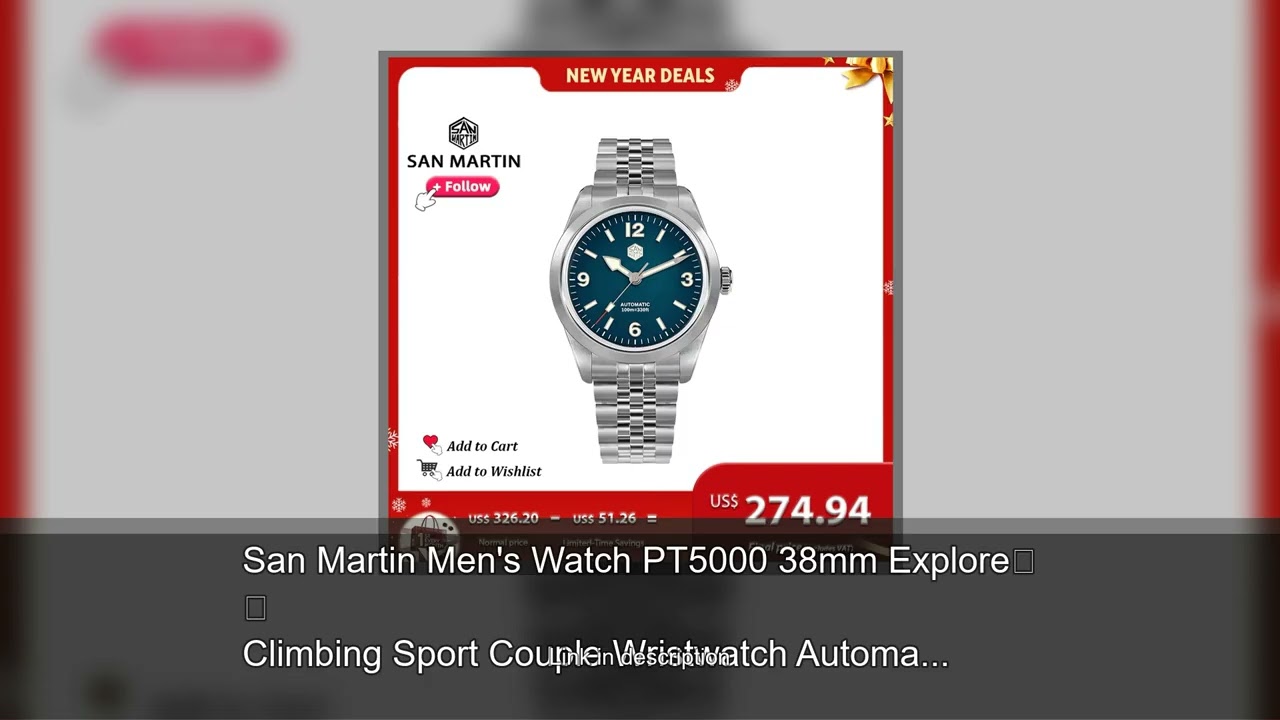 San Martin Men's Watch PT5000 38mm Explore Climbing Sport Couple Wristwatch Automatic Mechanica