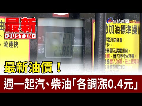 最新油價！ 週一起汽、柴油「各調漲0.4元」【最新快訊】