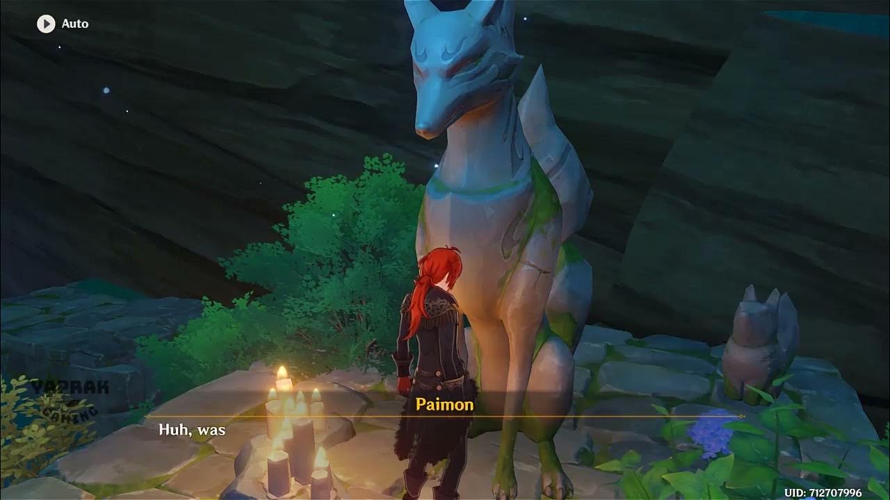 recite the sacred words in front of the sky kitsune statue genshin