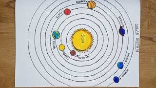 simple solar system drawing with detailed for kids// ☀️ Sun and planets drawing