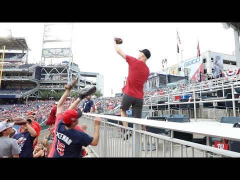 Catching baseballs at the 2018 Home Run Derby at Nationals Park