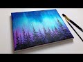 Acrylic Painting For Beginners | Northern Lights Forest | Aurora Acrylic Tutorial