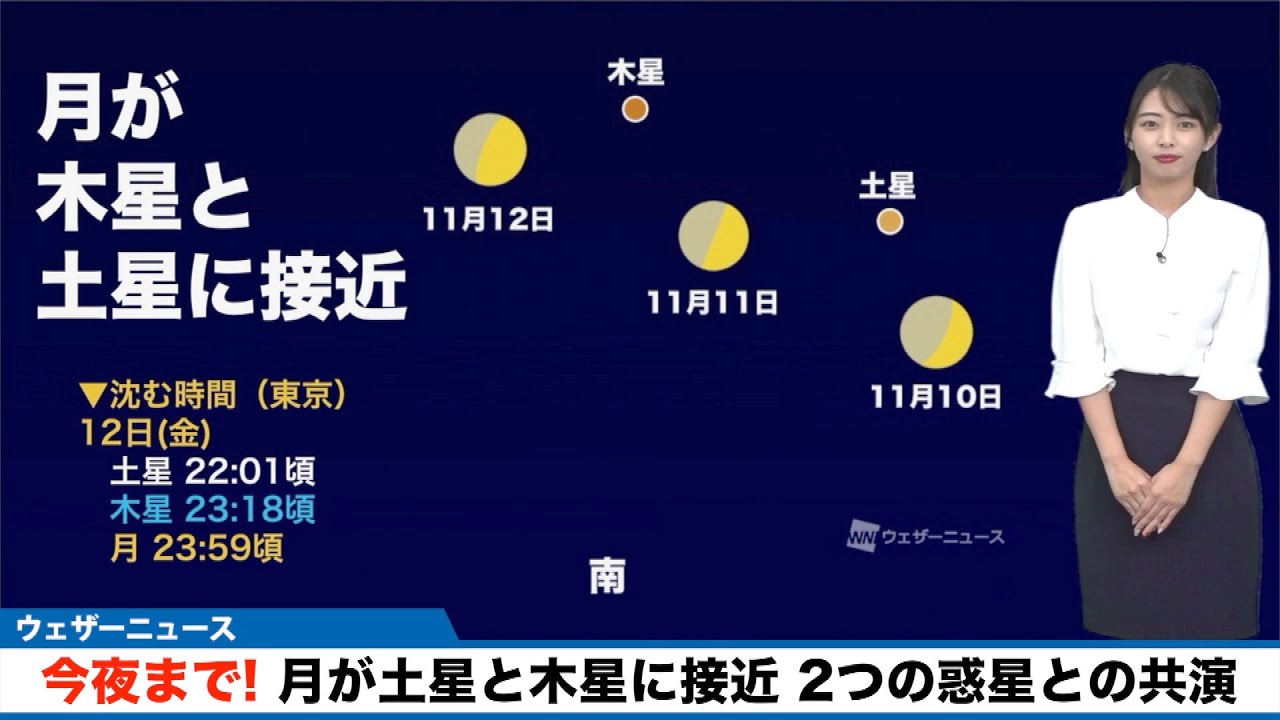 今夜まで! 月が土星と木星に接近 2つの惑星との共演 - YouTube