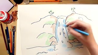 Como dibujar una cascada - dibujos para niños