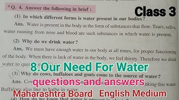 8. Our Need For Water| questions and answers|Class 3|Maharashtra Board|English Medium|NCERT|EVS