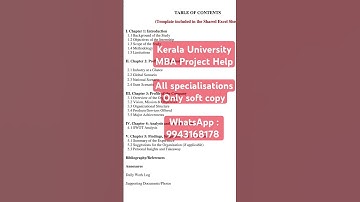 Kerala University MBA Project Help and Guidance - synopsis - Internship