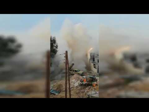لحظة اطلاق الجيش السوري  صواريخ جولان على  المجموعات الارهابيه بالغوطة الشرقية