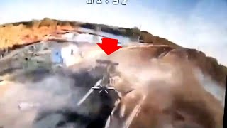 T-72B3 With Cope Cage Gets Struck By FPV Drone Over A Bridge