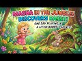 One day, Masha was playing in the jungle.‎She saw a little rabbit carefully saving his food.