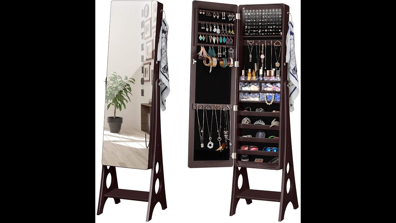 MIRROR YOKUKINA LED Jewelry Armoire, Large Storage Lockable