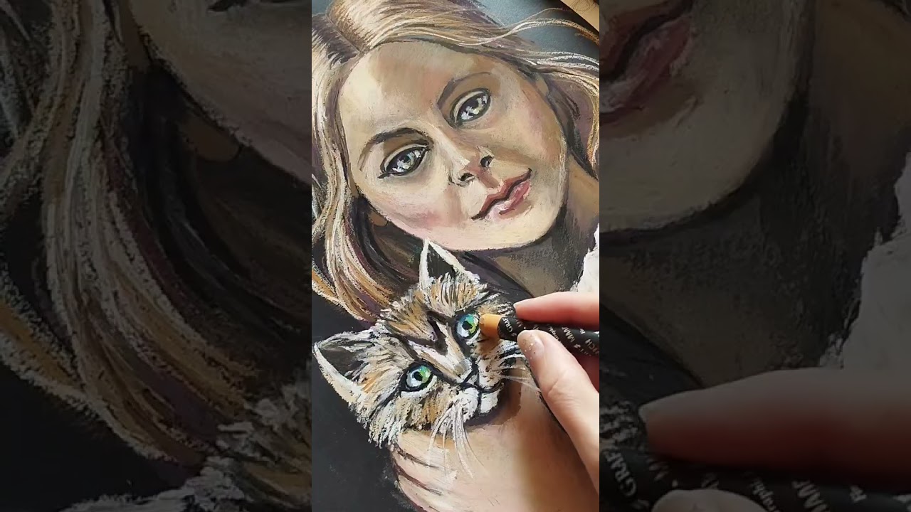 絵画　油絵　uF6-050320　可愛い子猫と女の子 絵画 | イラストポスター 509☆ 【女の子とかわいい猫】 絵画