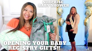 OPENING BABY REGISTRY GIFTS FROM YOU GUYS! + EMOTIONAL SURPRISE BABY SHOWER!