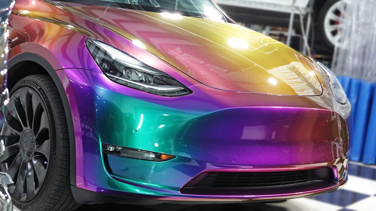 Craziest Tesla Model Y Wrap Color Ever  Inozetek Anti Social Social Club  Spectrum 