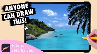 iPad Drawing for Beginners | Tropical Island - Digital art step by step Procreate tutorial screenshot 2