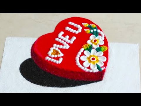 Beautiful 3D Heart Rangoli For Valentine Day Rangoli | Creative Easy ...