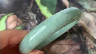52.8mm A-Grade Natural Bluish Green Jadeite Modern Round Bangle No.330074