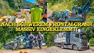 [MASSIV EINGEKLEMMT NACH FRONTALCRASH] 40-TONNER PRALLT FRONTAL IN AUTO | FEUERWEHR | HUBSCHRAUBER