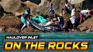 PWC HIT THE ROCKS & DANGEROUS YACHT RECOVERY AT HAULOVER INLET !! | HAULOVER BOATS | WAVY BOATS