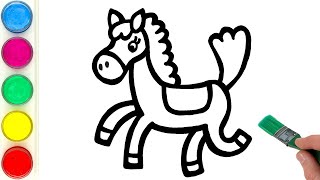 funny horse drawing painting coloring for kids and toddlers learn farm animals