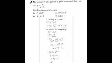 The velocity V of a particle is given in terms of time t as V=at+(b÷(t+c)). #Neet