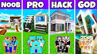 Minecraft Battle: Family Casual Easy House Build Challenge - Noob vs Pro vs Hacker vs God