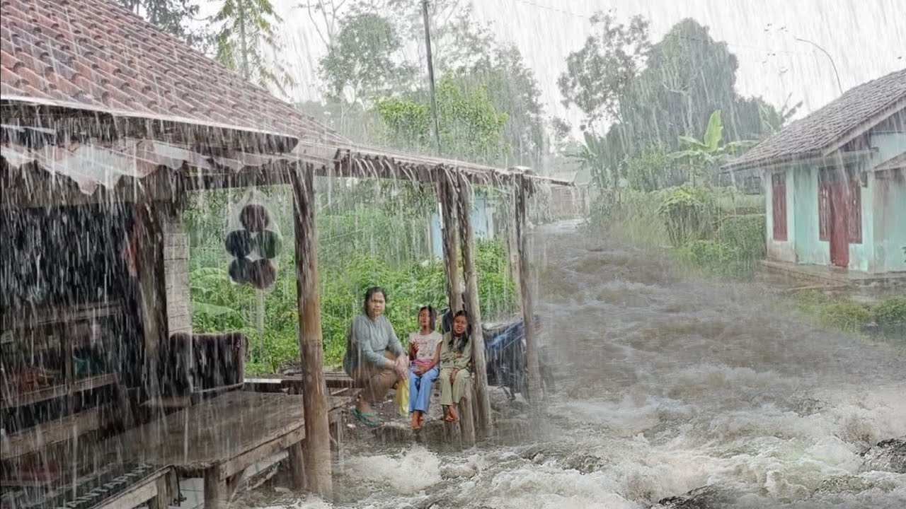 Очень сильный дождь и сильный ветер в индонезийской деревне | решение от бессонницы