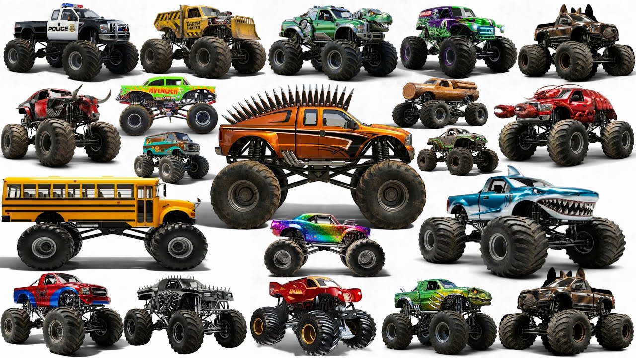 20 Monster Truck Names for Kids  | Superhero & Animal Monster Trucks | Learning Video | Learn Eng