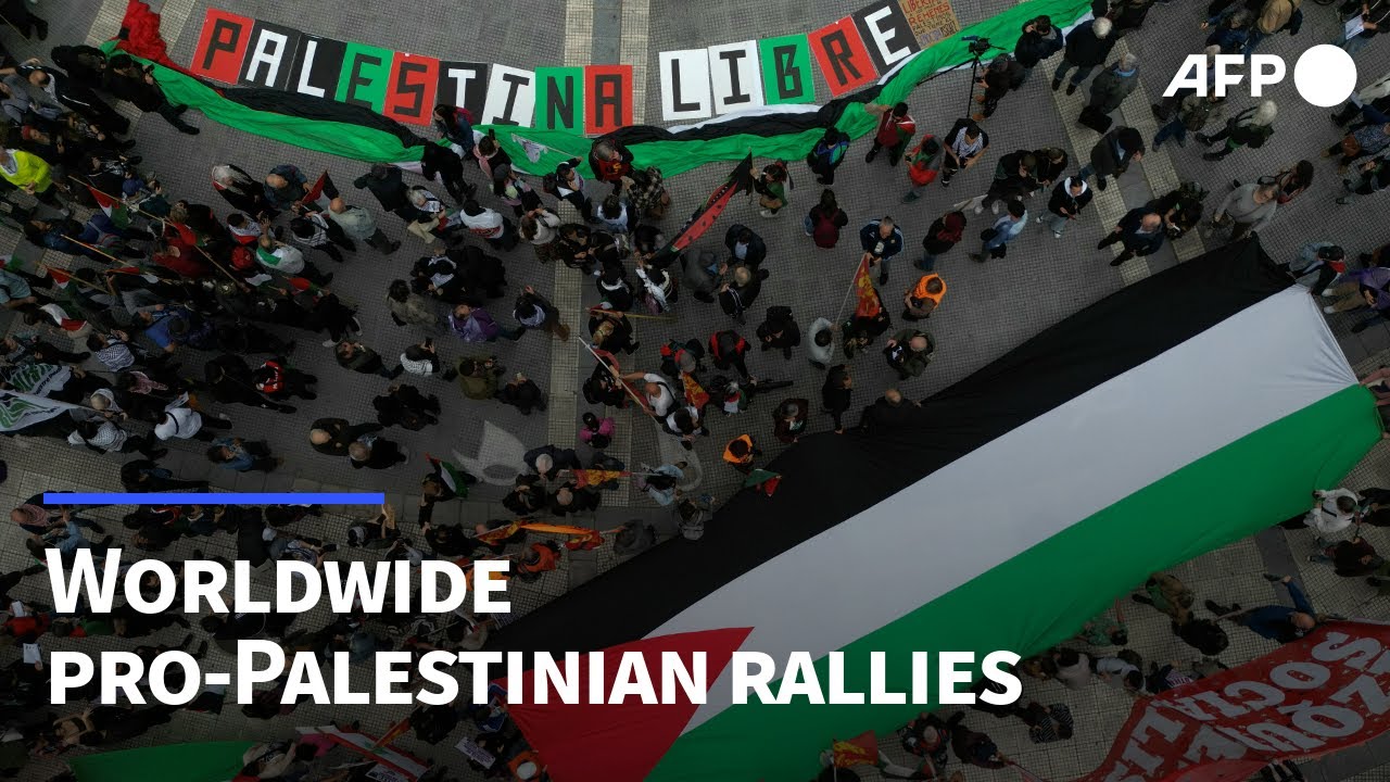 Afp Rally Red Allert Pro-Palestinian protesters rally worldwide on October 7 anniversary ...