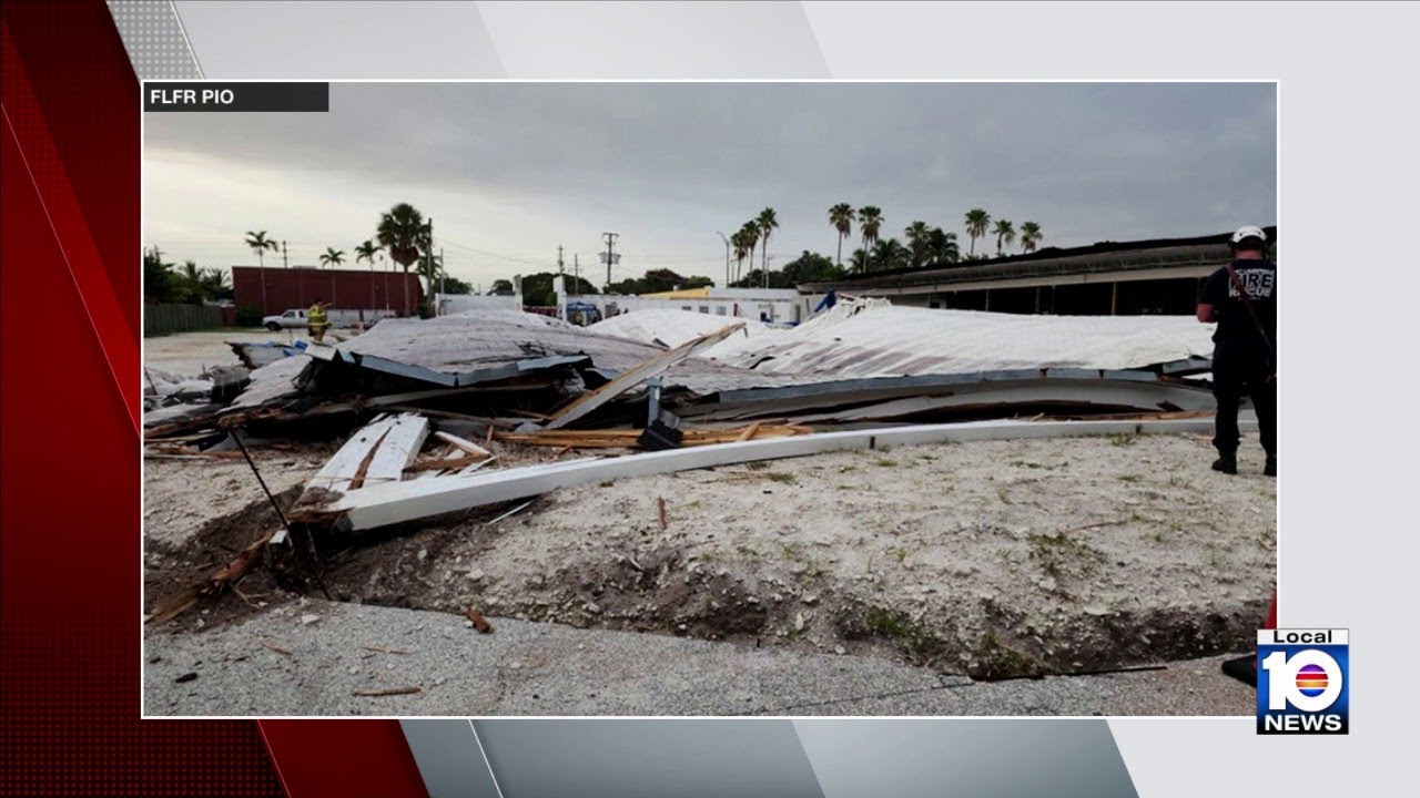 Fire crews respond to poolside roof collapse in Wilton Manors - YouTube
