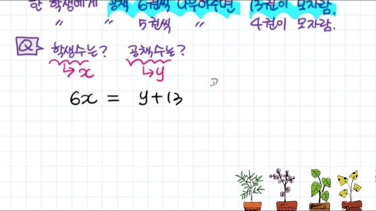 중학수학 연립방정식활용 과부족 - YouTube