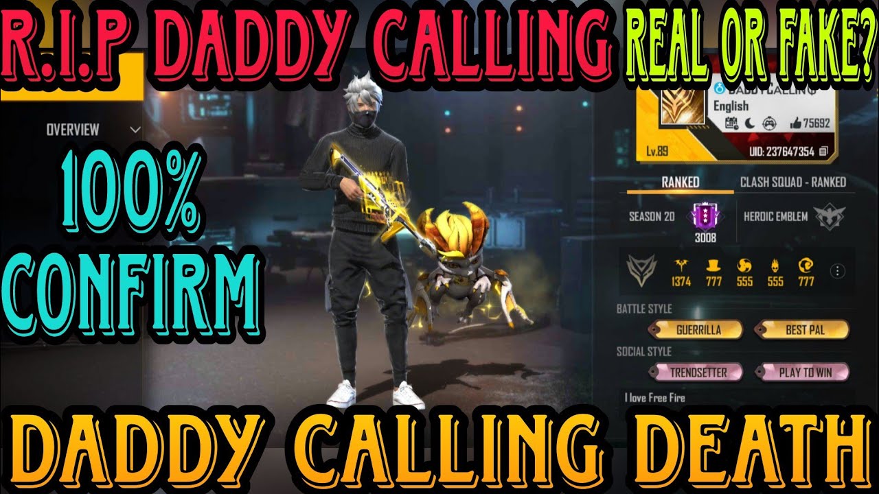 Daddy Calling Death | India's highest 89 level Player Death | Rip Daddy calling | Real Or Fake ???