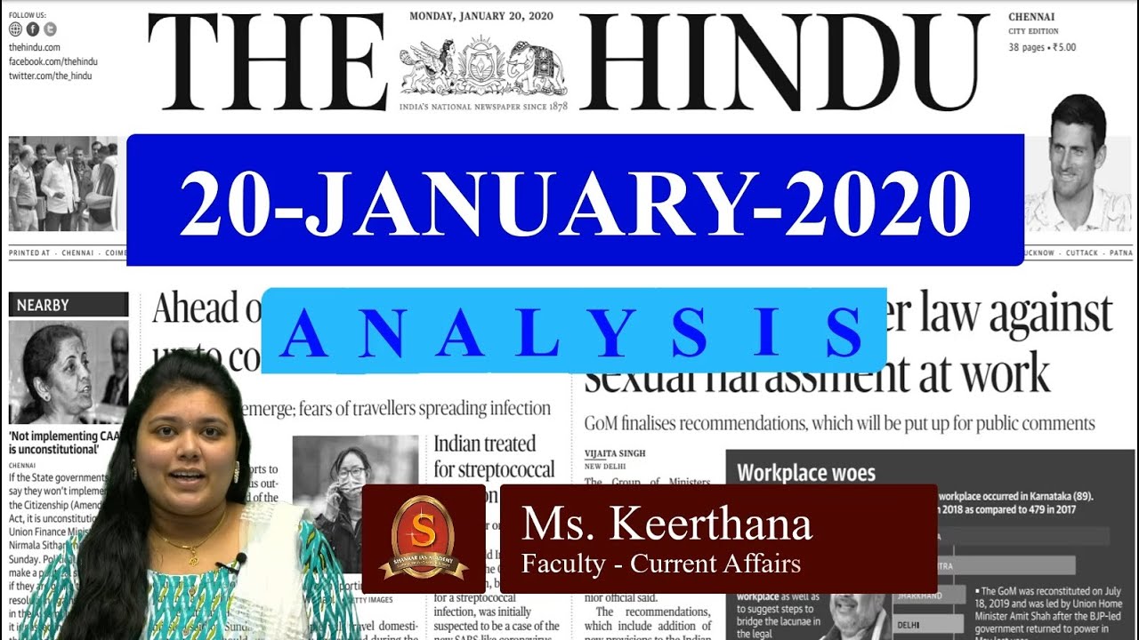The Hindu Daily News Analysis | 20th January 2020 | Current Affairs -  UPSC Mains - Prelims 2020
