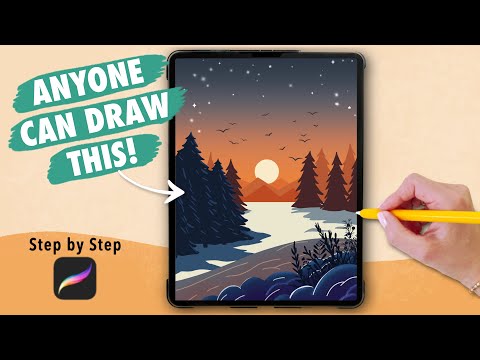 Anyone Can Draw This WINTER LANDSCAPE in Procreate! EASY Procreate drawing tutorial for beginners