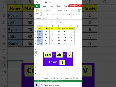 Transpose in excel